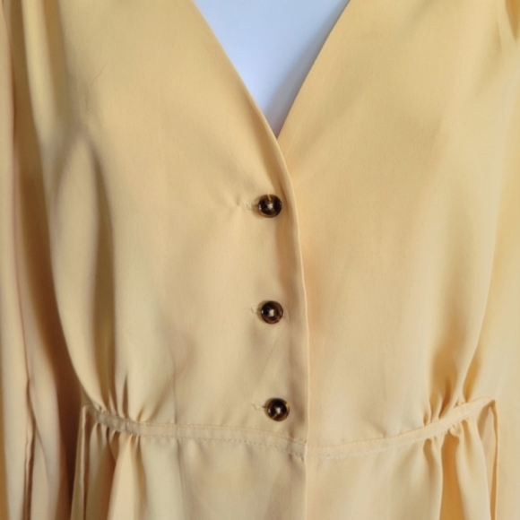 Topshop butter‎ yellow button down shirt with waist tie bows women's size 2 - Picture 6 of 16